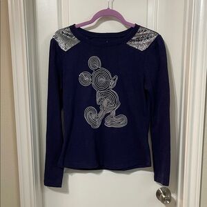 Disney Navy Long Sleeve Tee with Sequin Shoulders